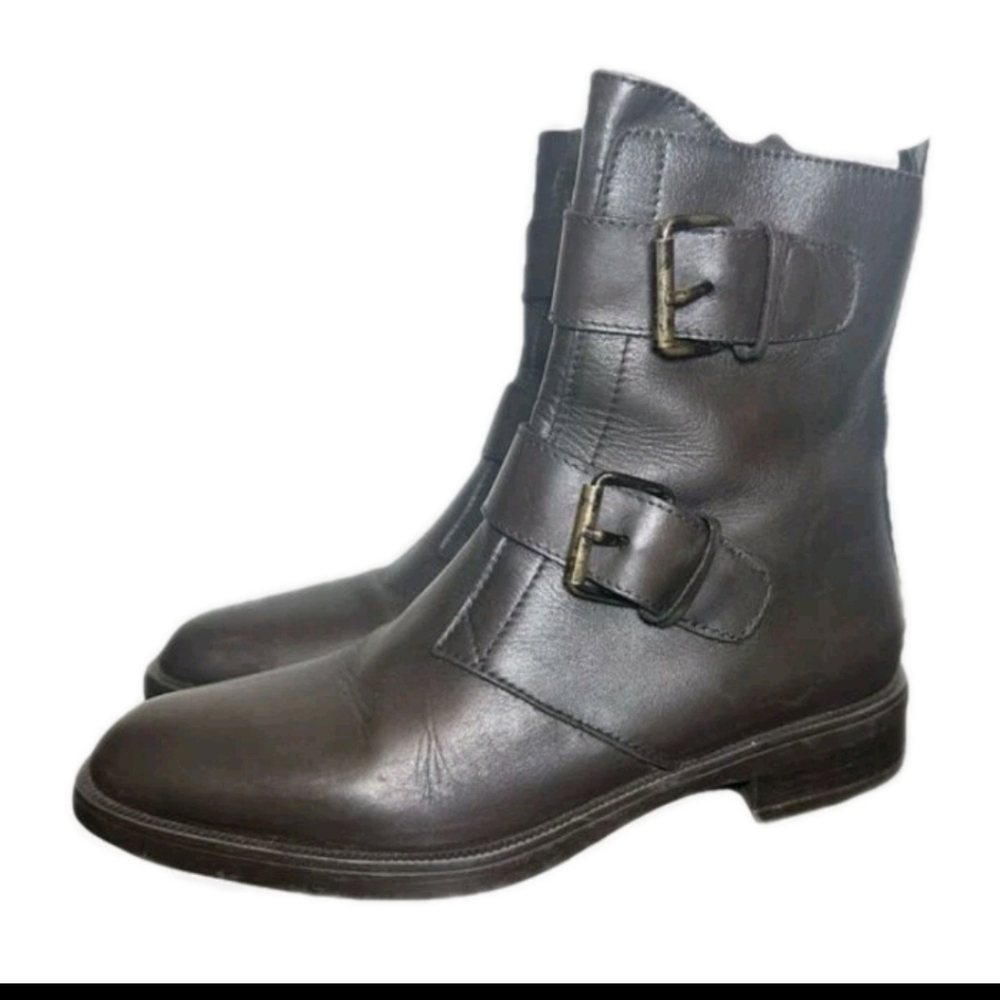Emanuel Crasto Womens Brown Italian Leather Moto Biker Buckle Classic Boots 40